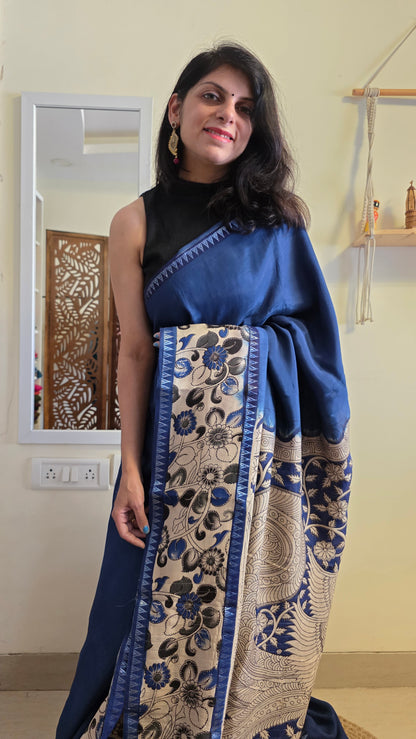 Katha| Blue kalamkari Silk Saree
