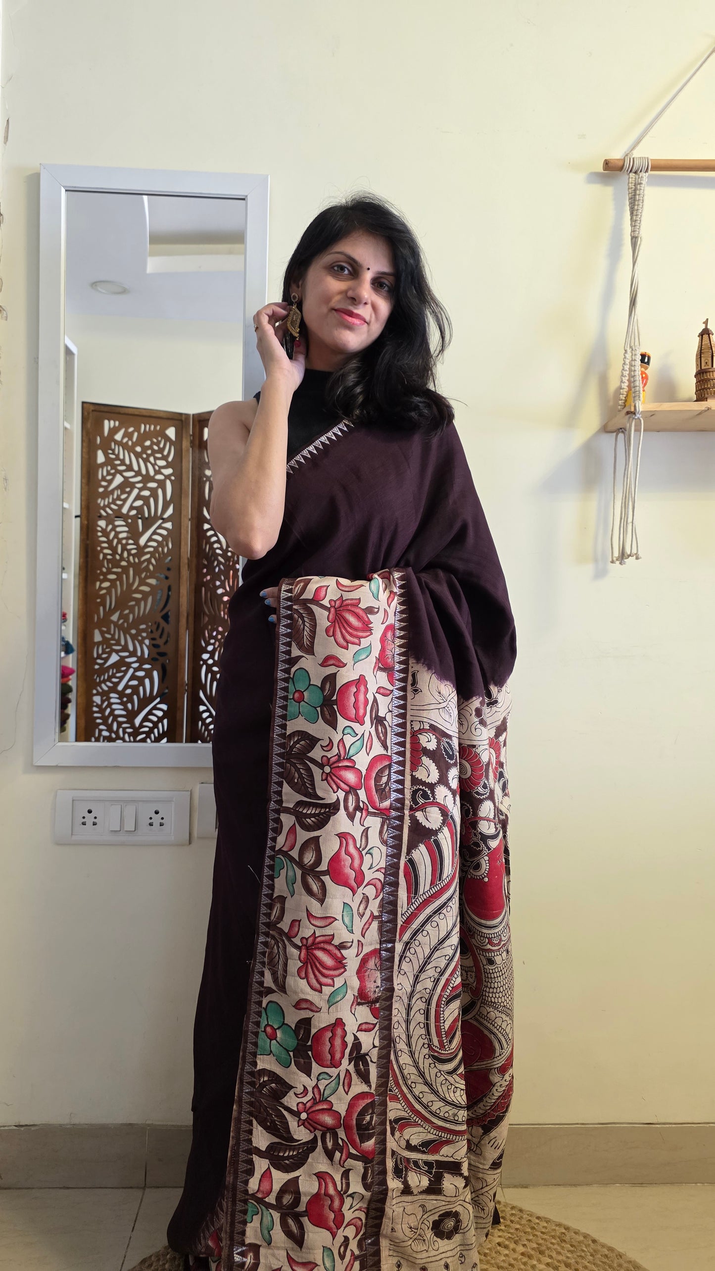 Katha| Brown kalamkari Silk Saree