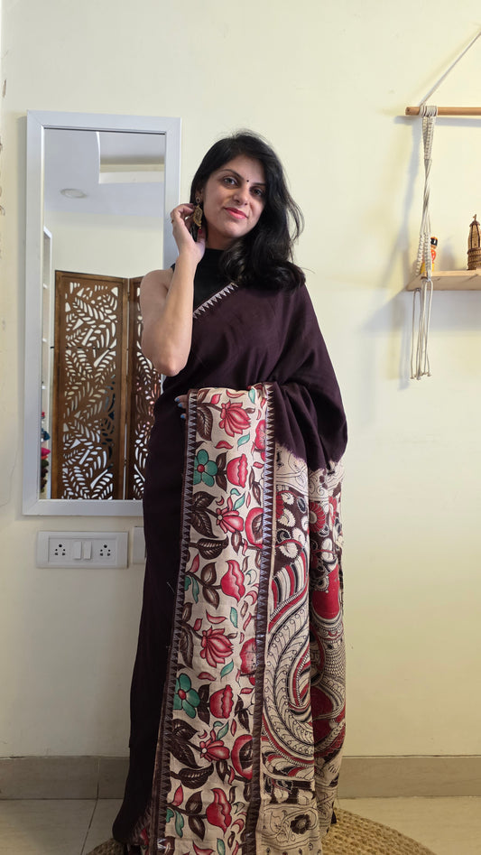 Katha| Brown kalamkari Silk Saree