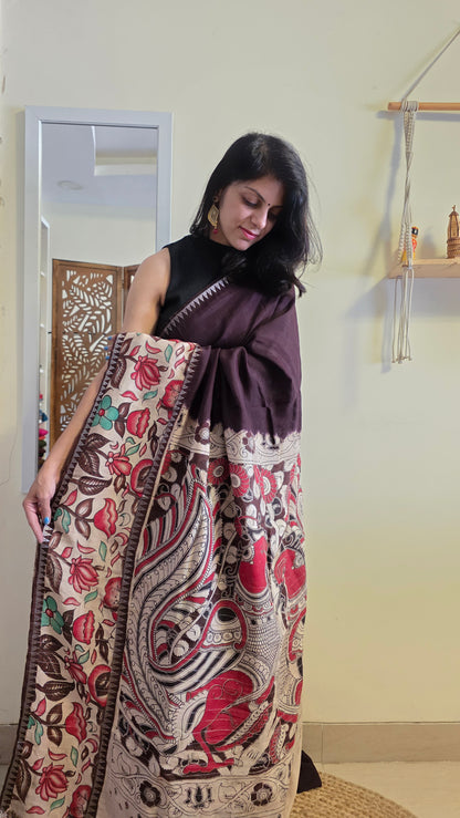 Katha| Brown kalamkari Silk Saree