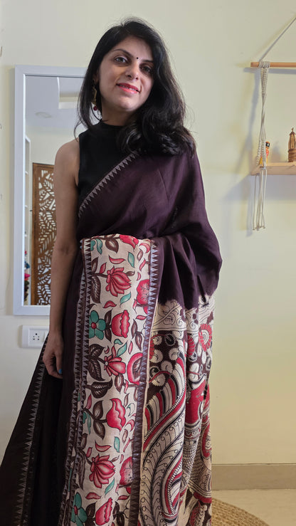 Katha| Brown kalamkari Silk Saree