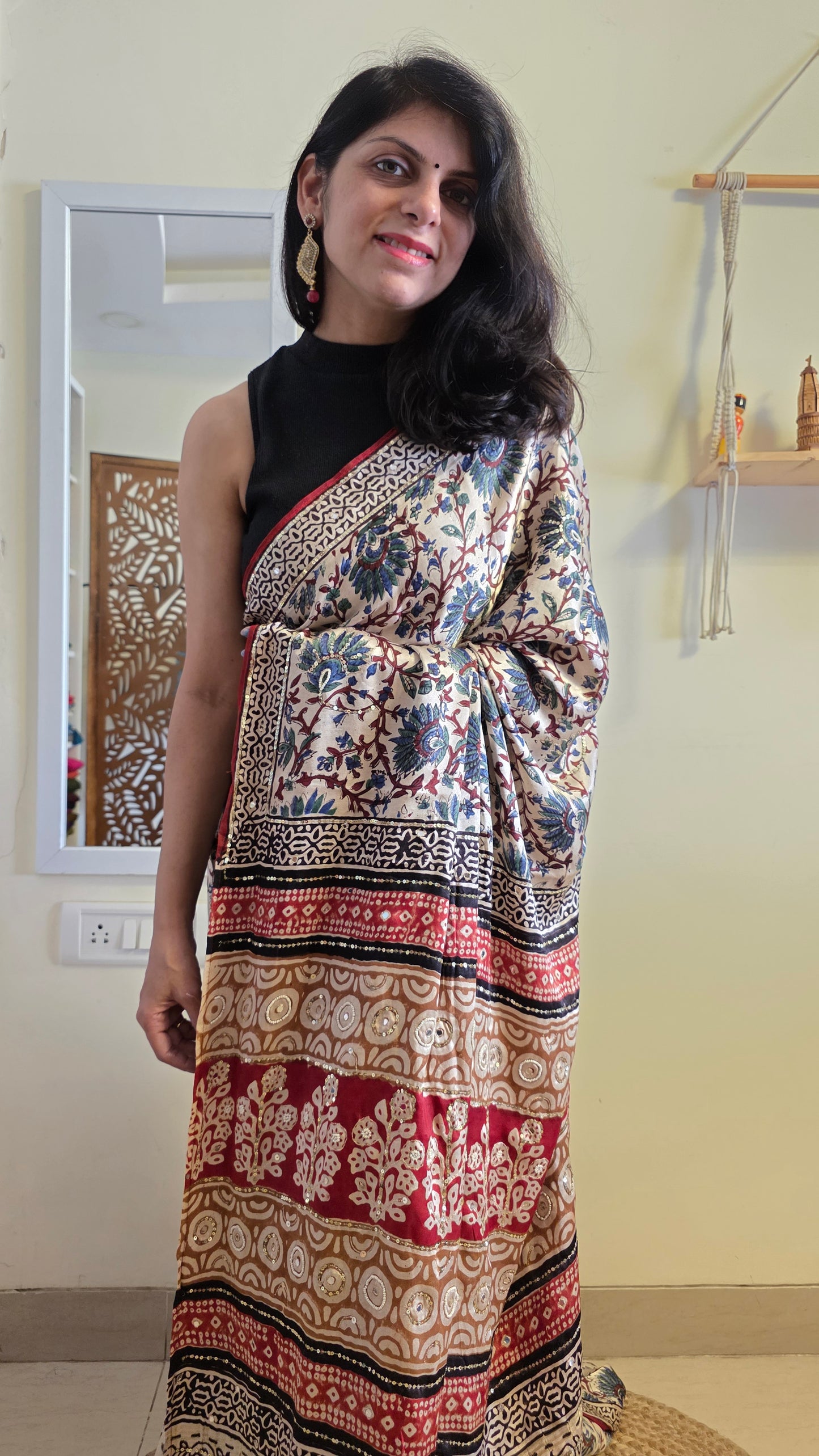 Bijli |Modal ajrakh Saree tissue pallu with hand embroidery