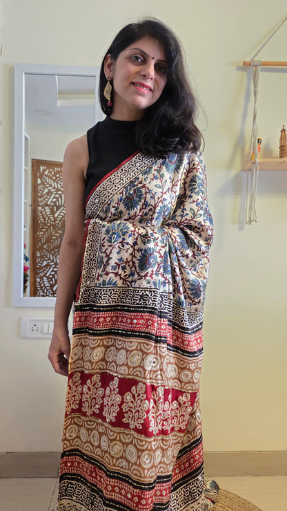 Bijli |Modal ajrakh Saree tissue pallu with hand embroidery