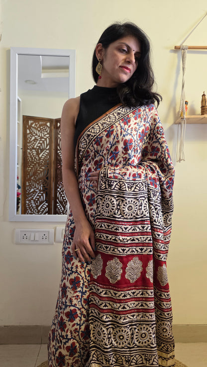 Bijli |Modal ajrakh Saree tissue pallu with hand embroidery
