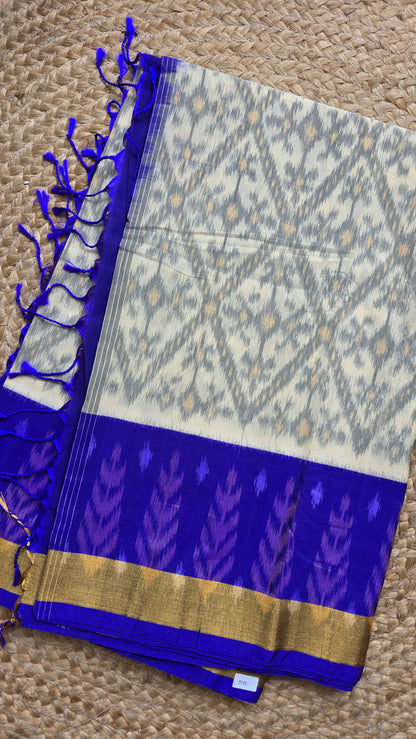 Rani | Off-white Pochampally Pure Silk cotton Saree