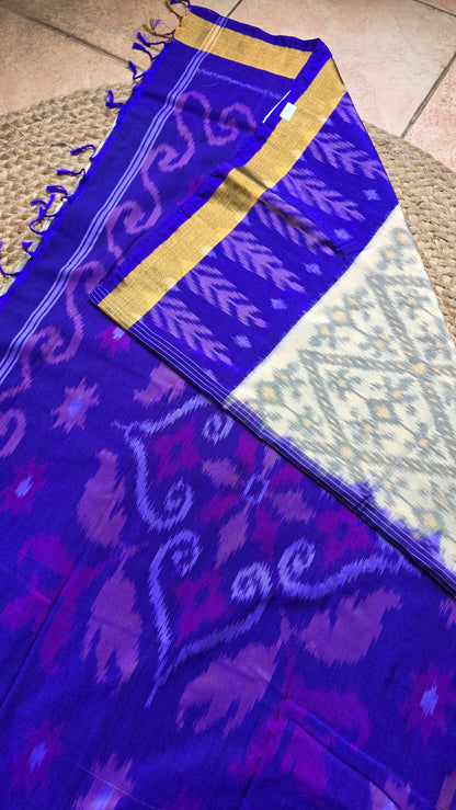 Rani | Off-white Pochampally Pure Silk cotton Saree