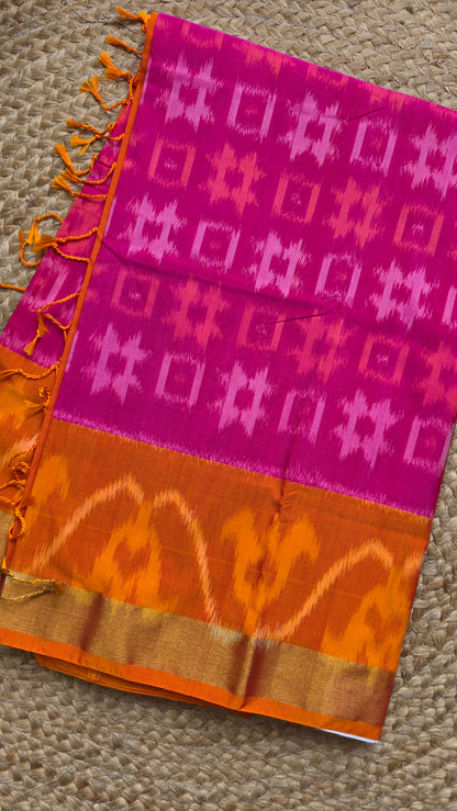 Rani | Pink Pochampally Pure Silk cotton Saree