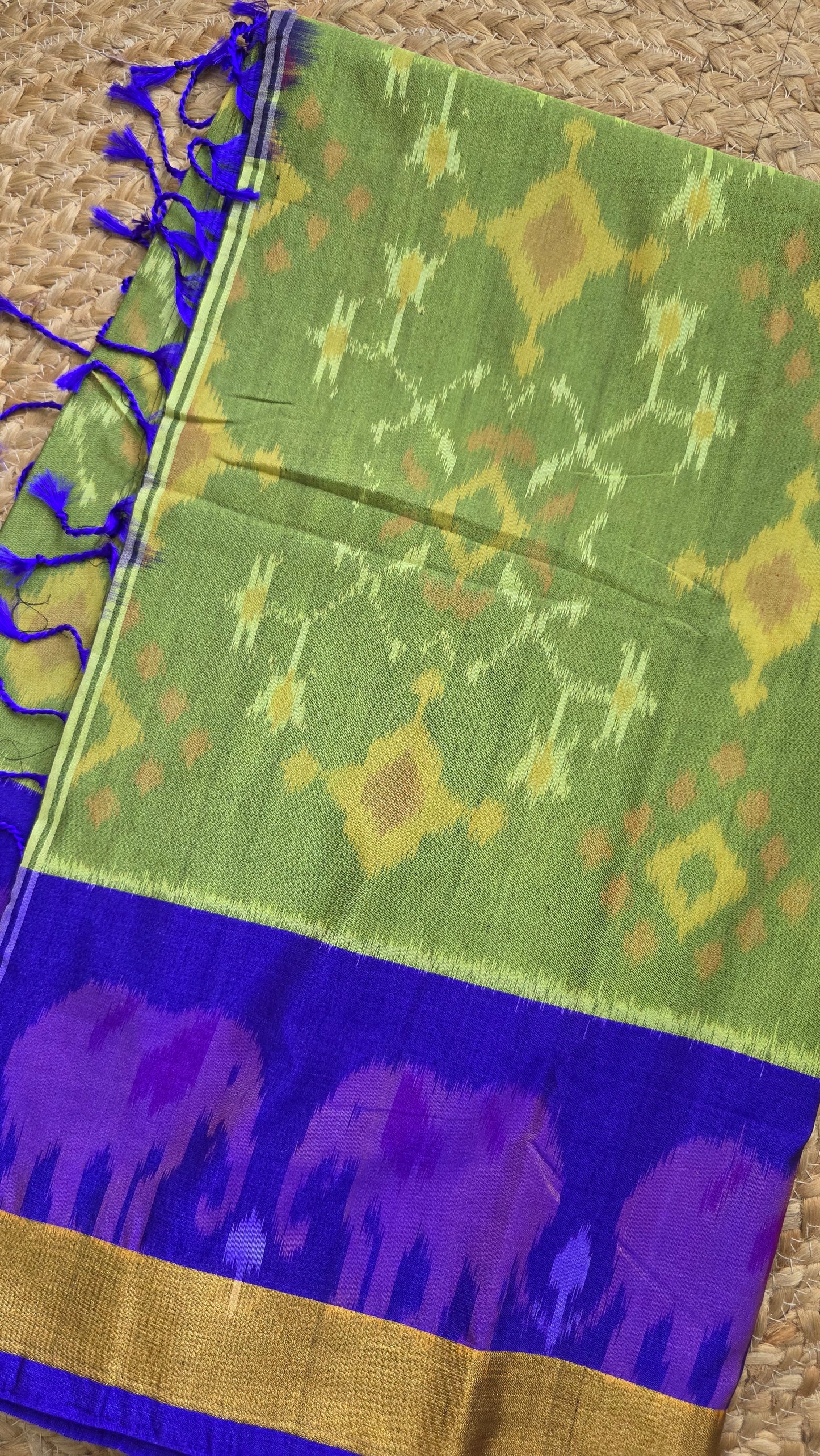 Rani |Green Pochampally Pure Silk cotton Saree