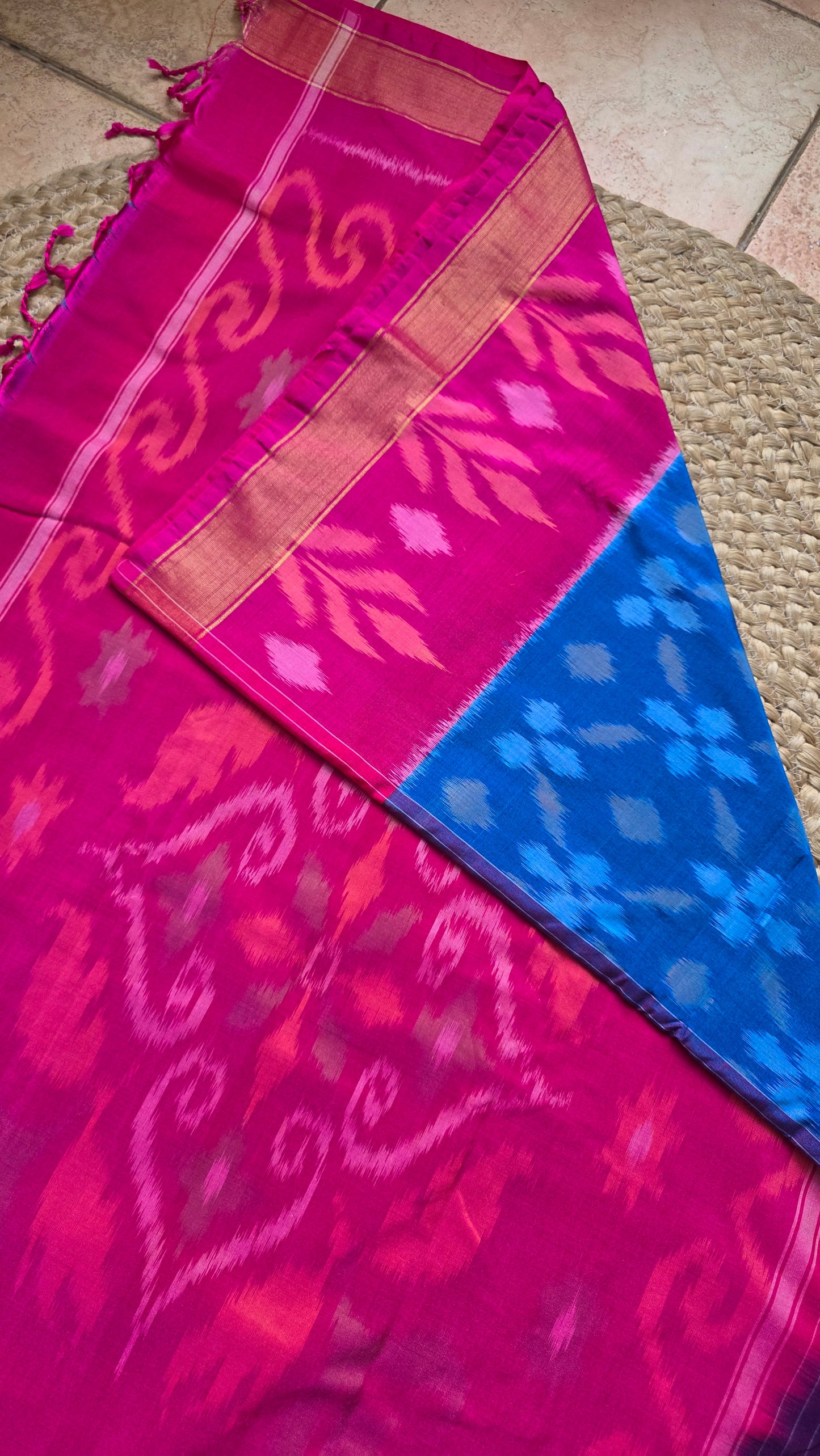 Rani | Blue Pochampally Pure Silk cotton Saree