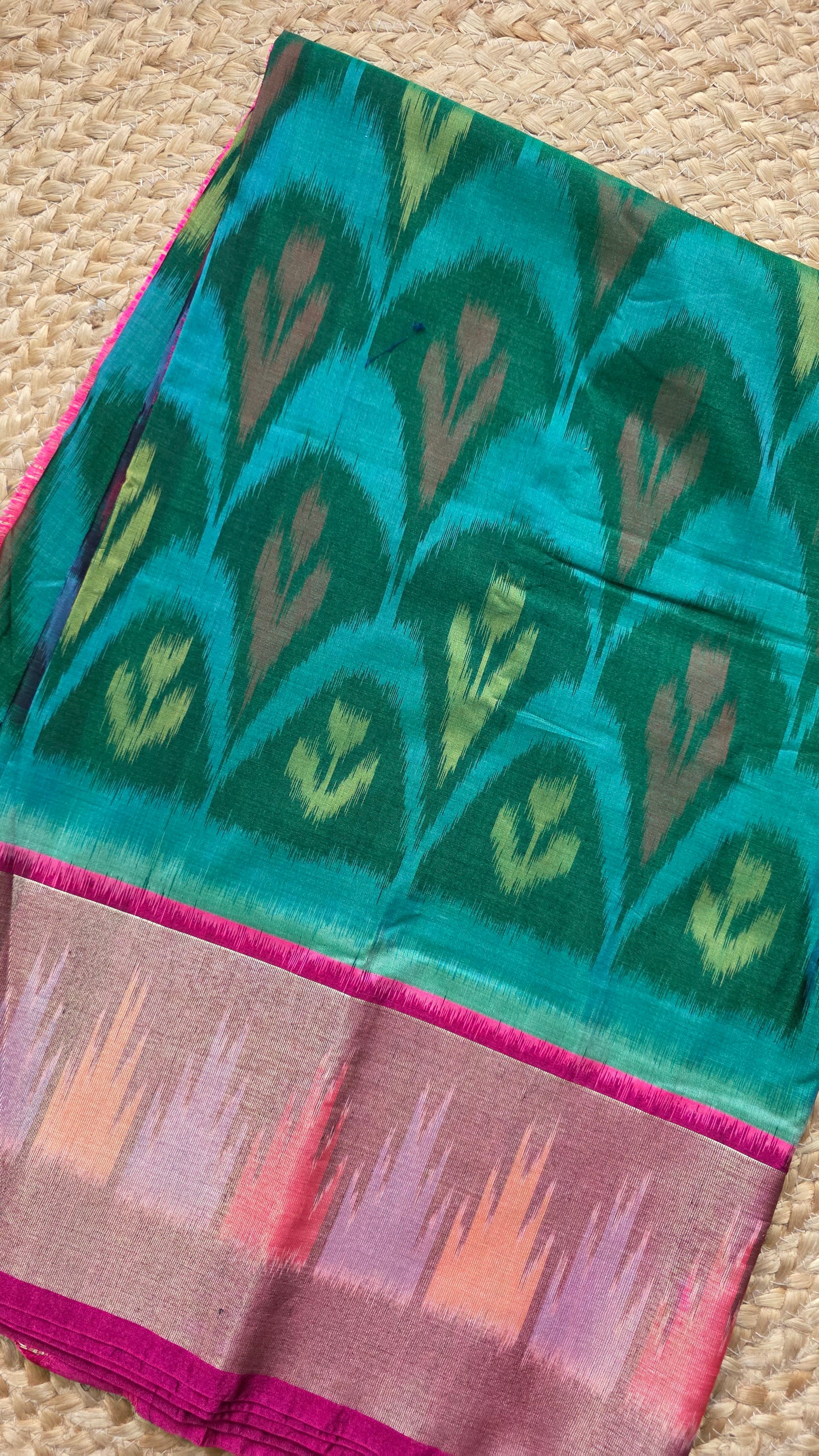 Rani | Green Pochampally Pure Silk cotton Saree
