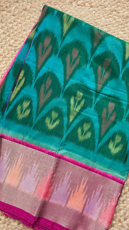 Rani | Green Pochampally Pure Silk cotton Saree