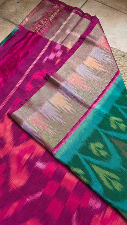 Rani | Green Pochampally Pure Silk cotton Saree
