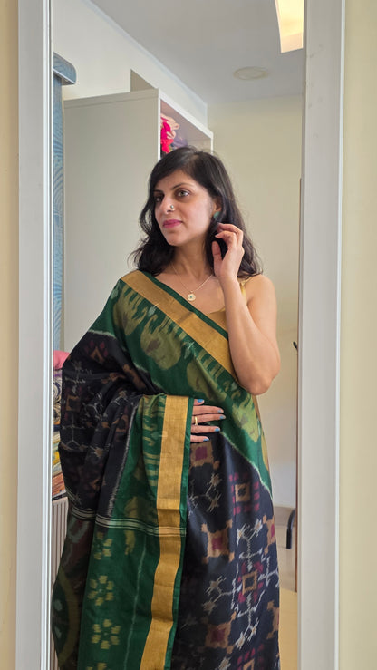 Rani | Black Pochampally Pure Silk cotton Saree