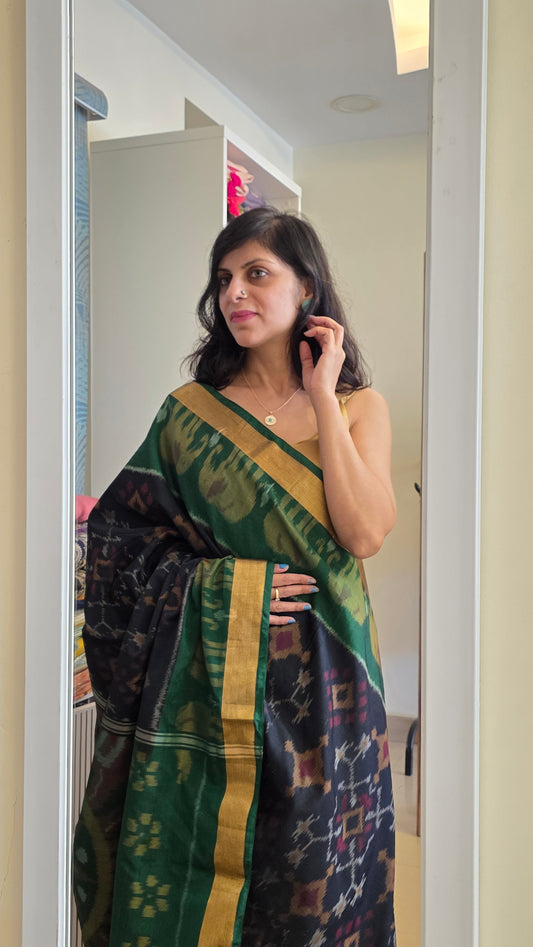 Rani | Black Pochampally Pure Silk cotton Saree