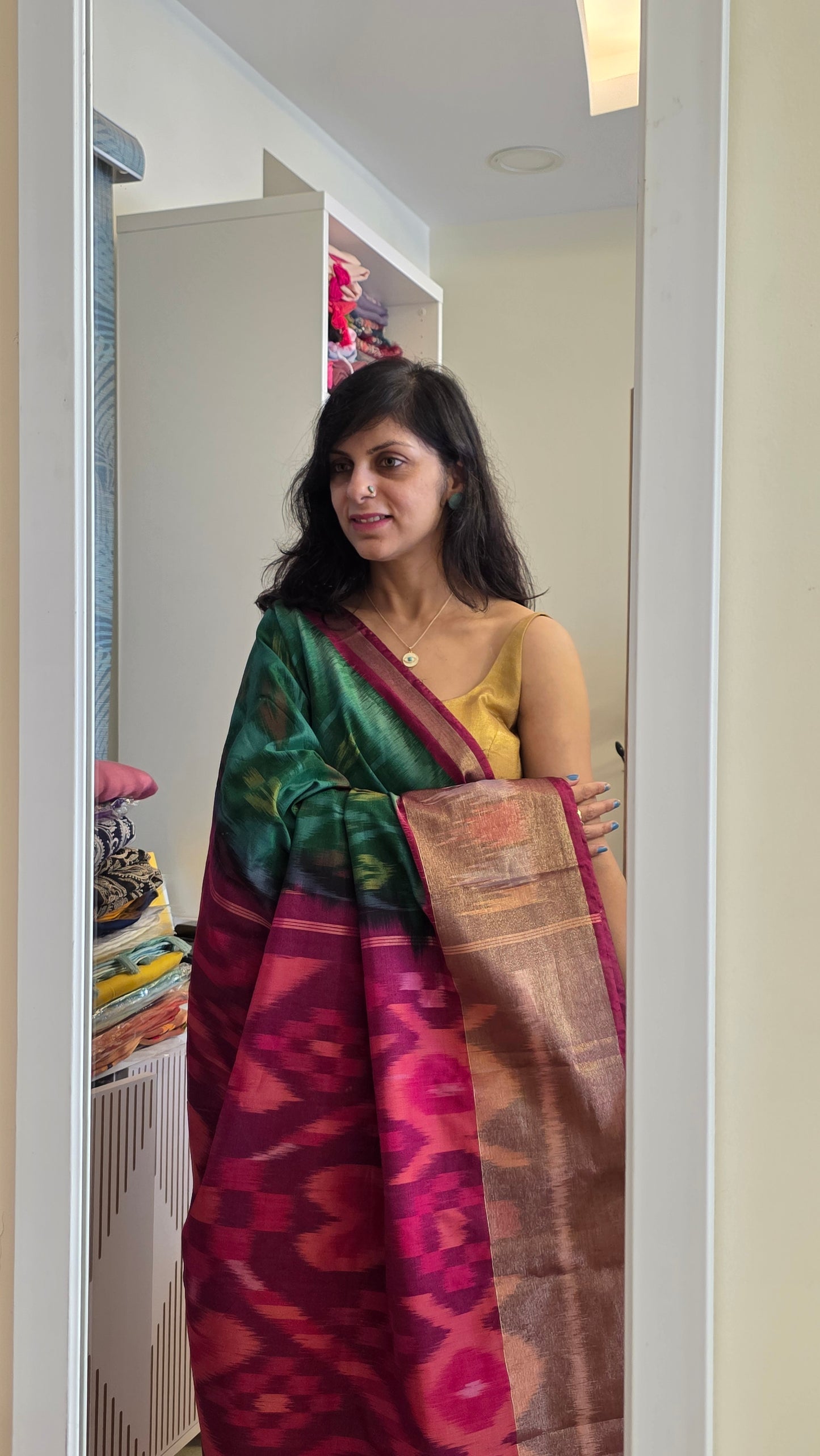 Rani | Green Pochampally Pure Silk cotton Saree