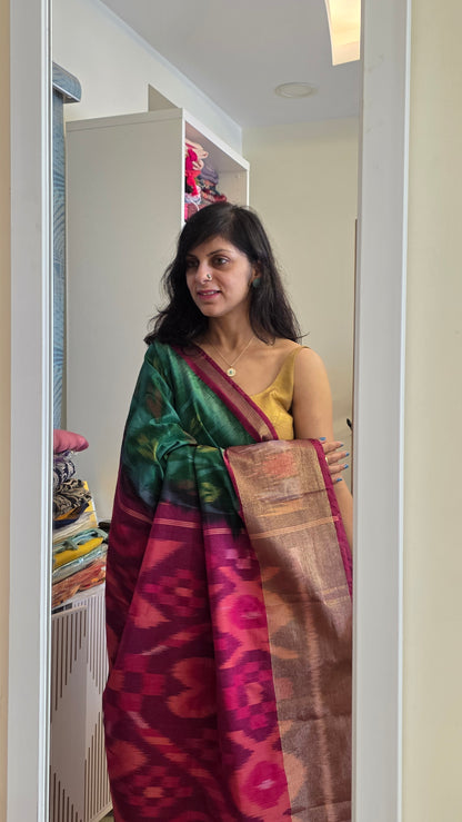 Rani | Green Pochampally Pure Silk cotton Saree