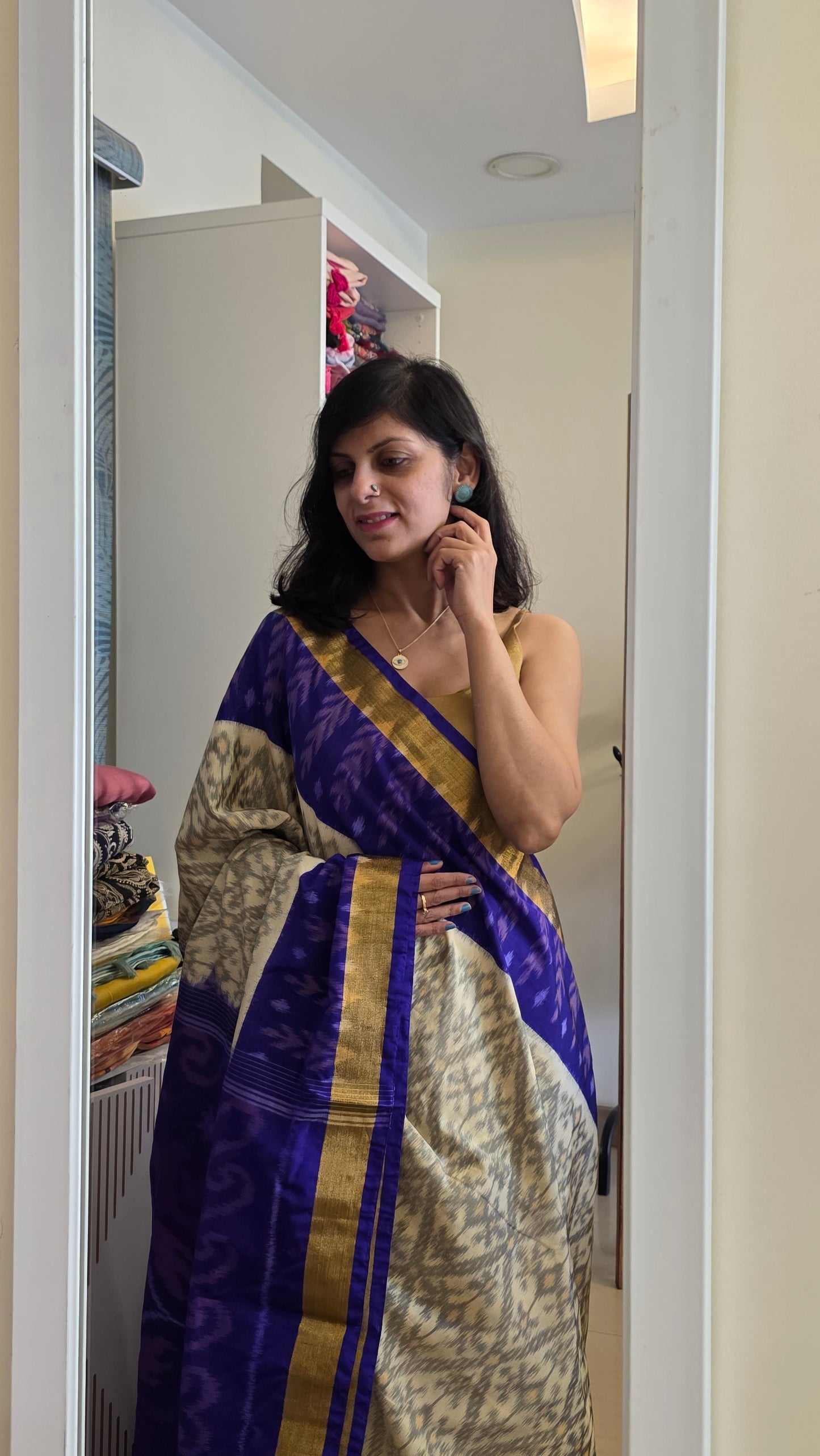 Rani | Off-white Pochampally Pure Silk cotton Saree