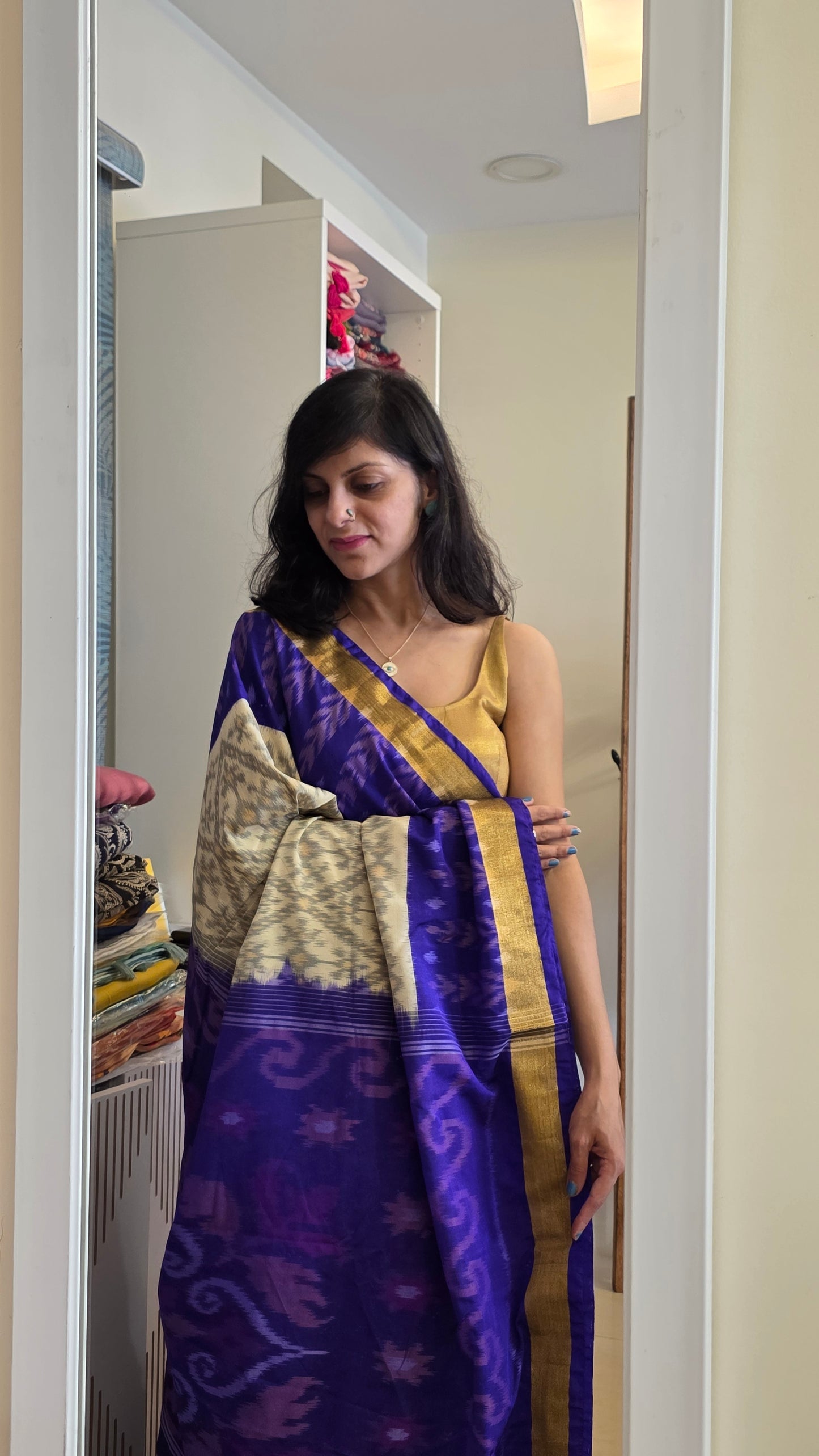 Rani | Off-white Pochampally Pure Silk cotton Saree