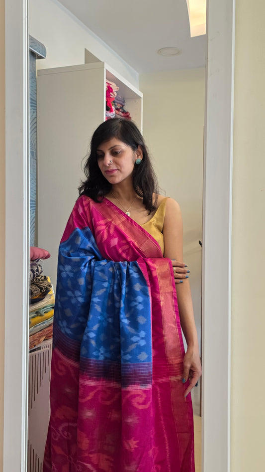 Rani | Blue Pochampally Pure Silk cotton Saree