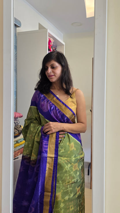 Rani |Green Pochampally Pure Silk cotton Saree