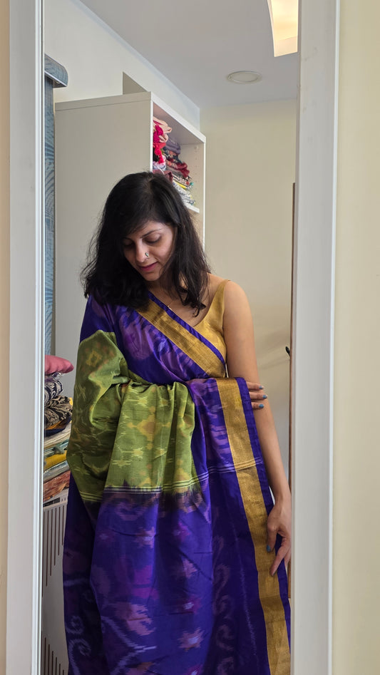 Rani |Green Pochampally Pure Silk cotton Saree