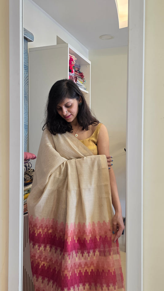Mohini | Pink/off-white Cotton Silk Jamdani Saree