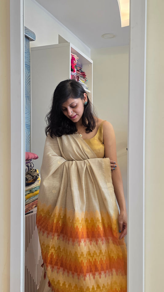 Mohini | Orange/off-white Cotton Silk Jamdani Saree