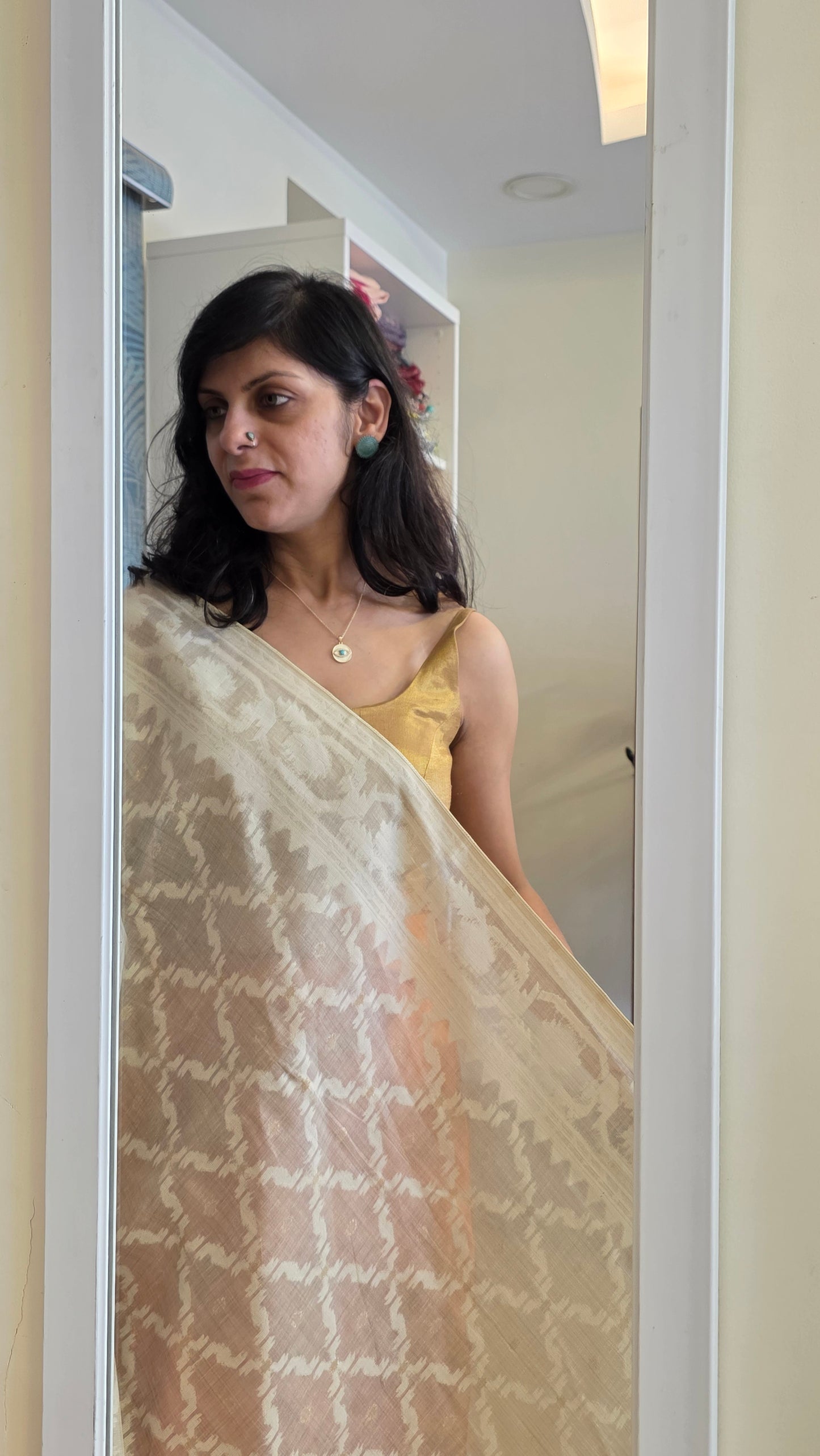 Mohini | Blue/off-white Cotton Silk Jamdani Saree
