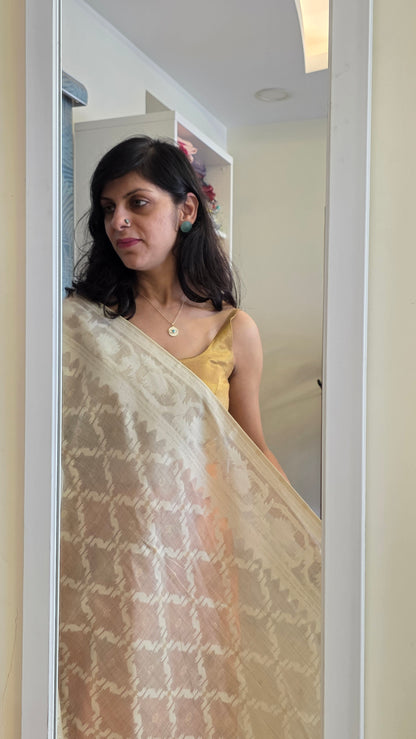 Mohini | Blue/off-white Cotton Silk Jamdani Saree