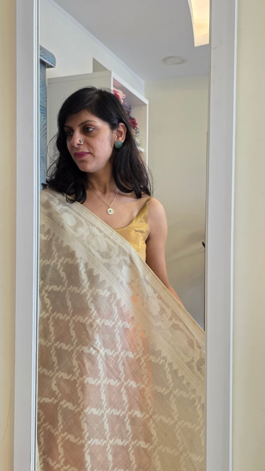 Mohini | Blue/off-white Cotton Silk Jamdani Saree
