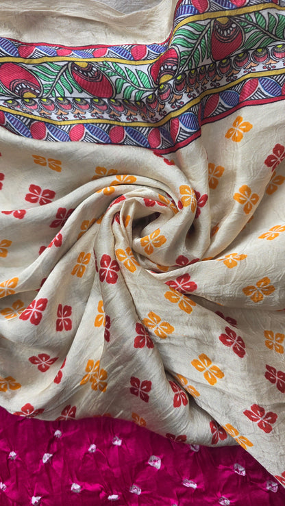 Boond | Pink Bandhej with pichwai Tissue pallu