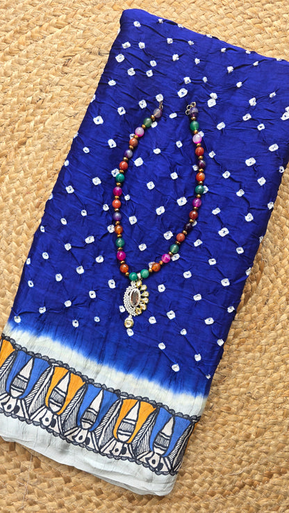 Boond |Royal BlueBandhej with pichwai Tissue pallu