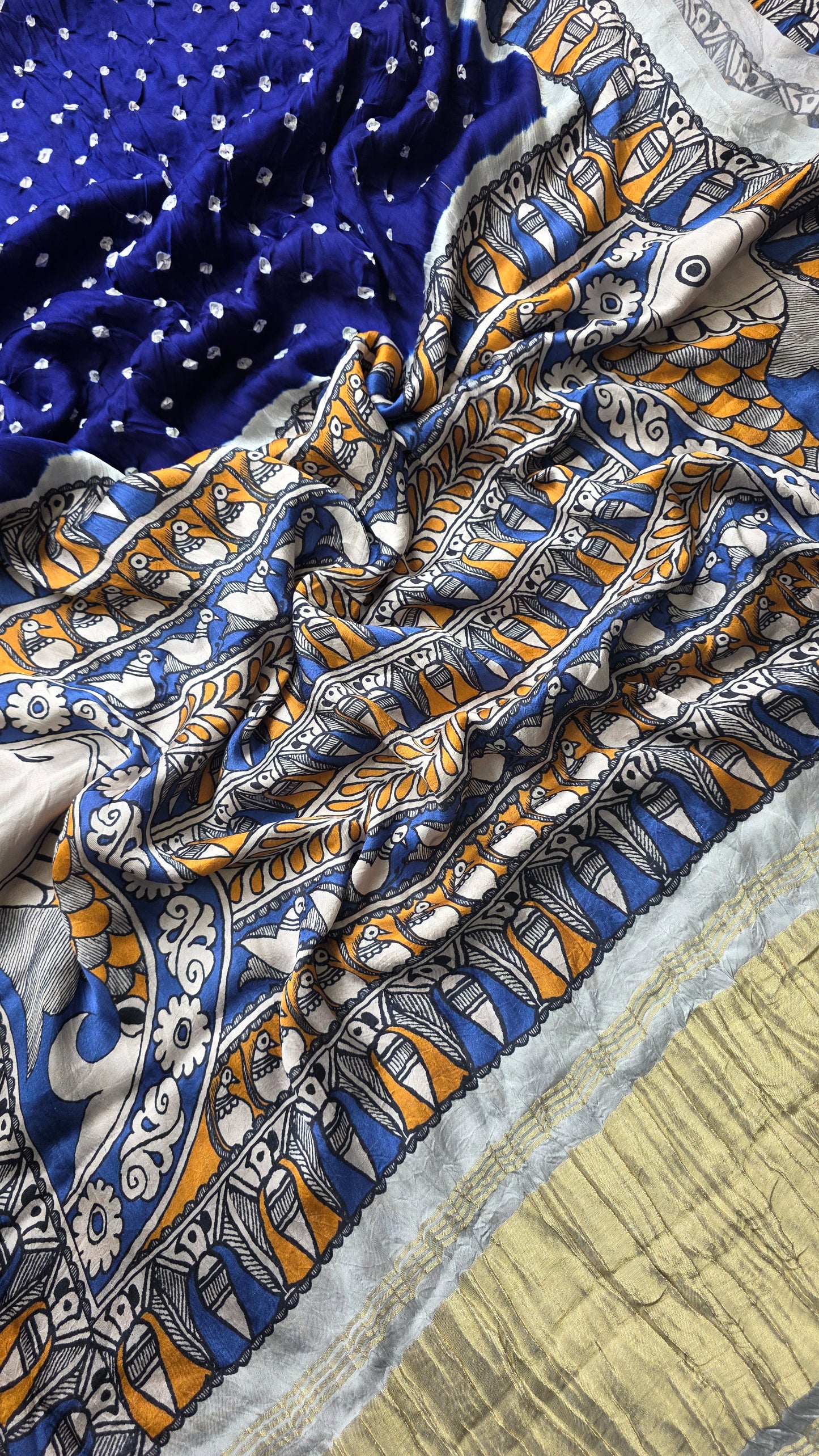 Boond |Royal BlueBandhej with pichwai Tissue pallu