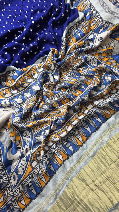 Boond |Royal BlueBandhej with pichwai Tissue pallu
