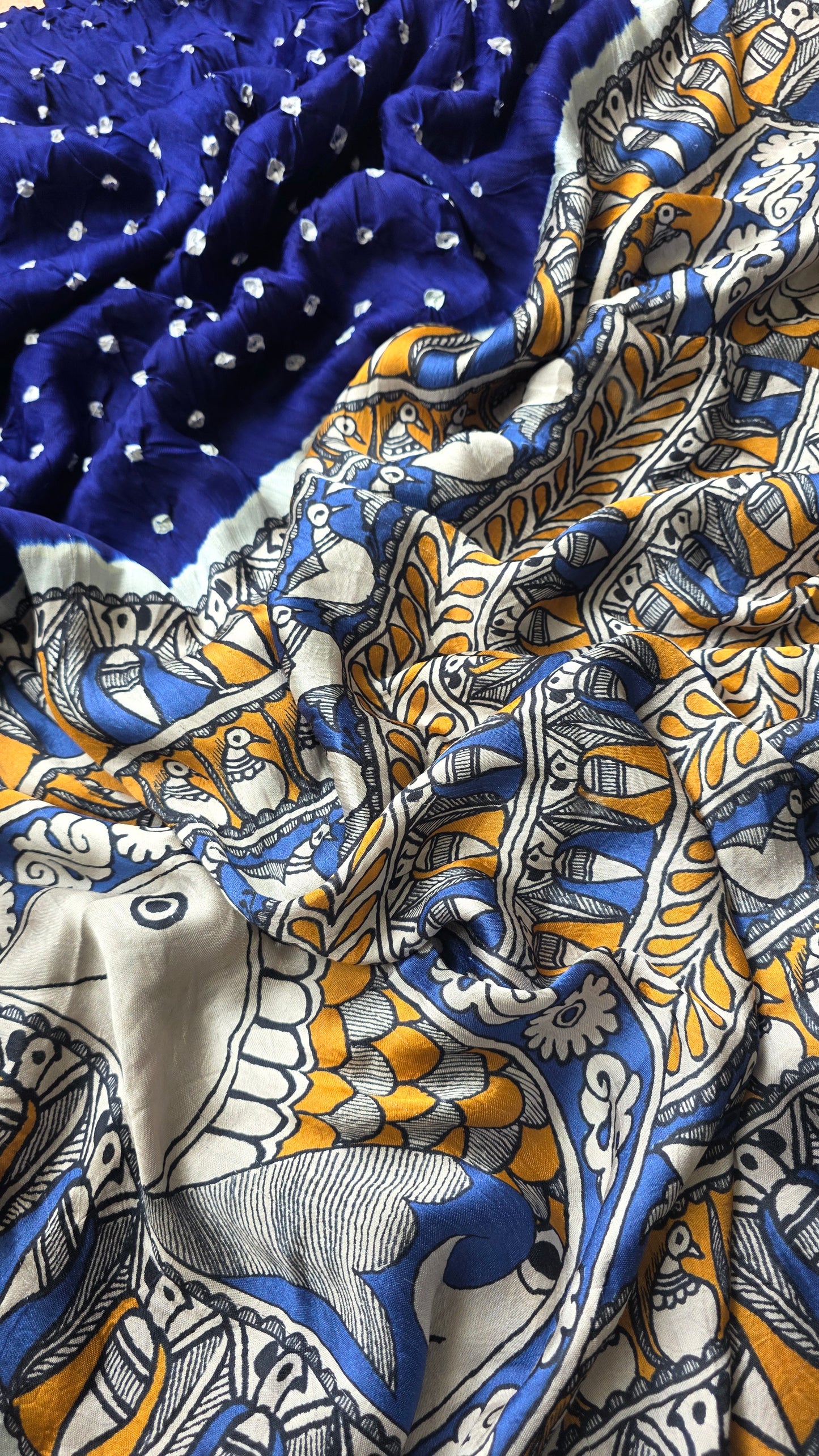 Boond |Royal BlueBandhej with pichwai Tissue pallu
