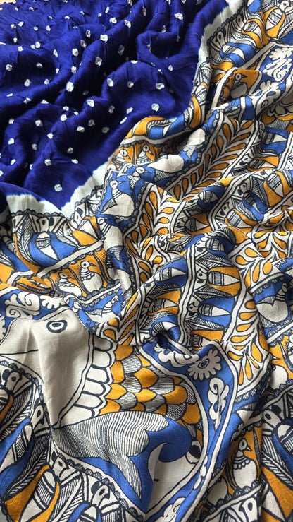 Boond |Royal BlueBandhej with pichwai Tissue pallu