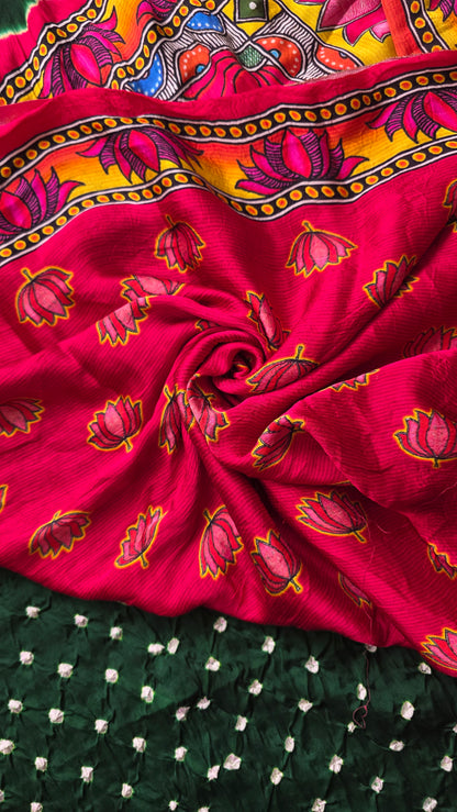 Boond | Green Bandhej with pichwai Tissue pallu