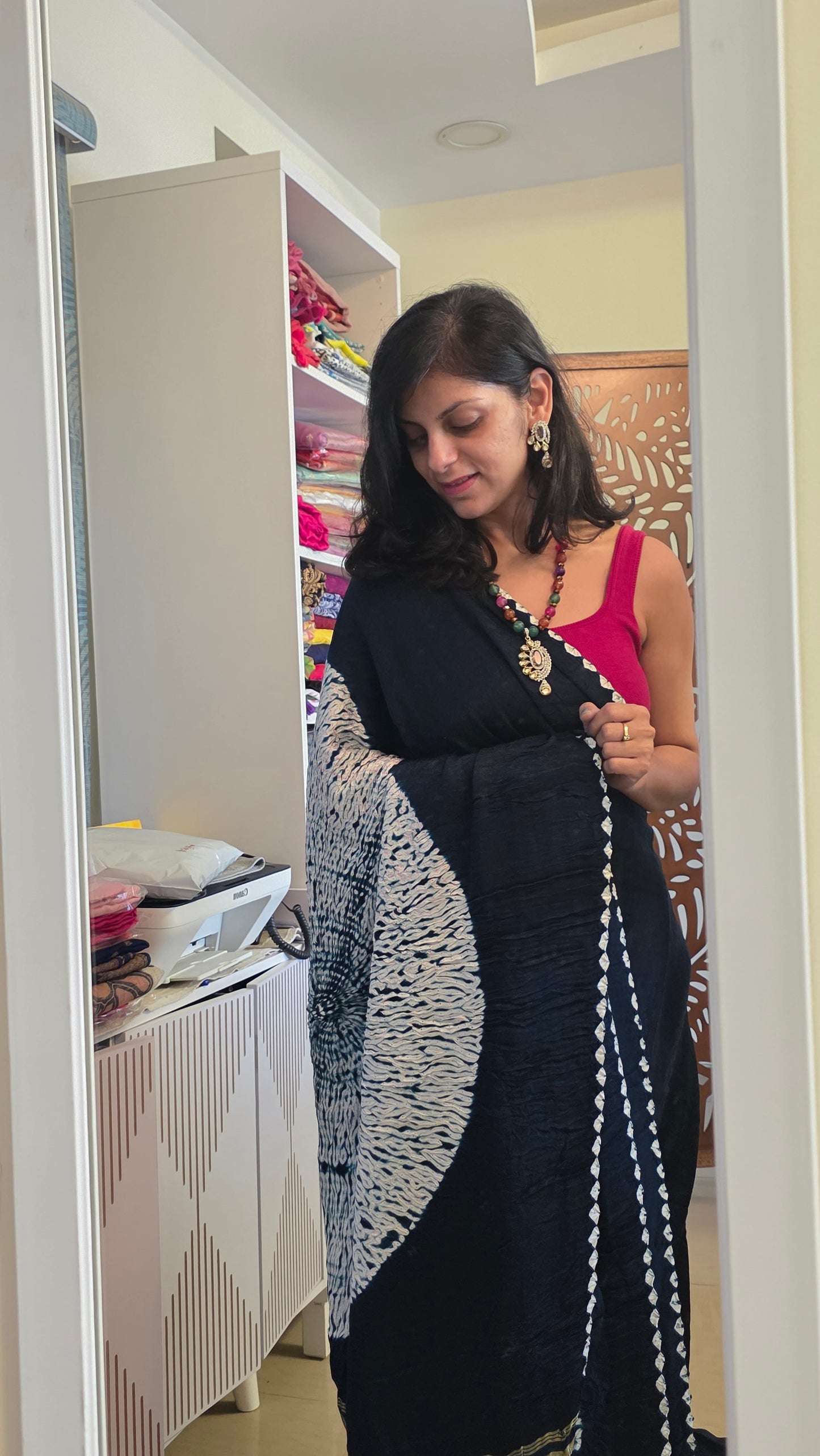 Boond|Blue plain Bandhej with Rasmandal Pallu