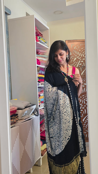 Boond|Blue plain Bandhej with Rasmandal Pallu