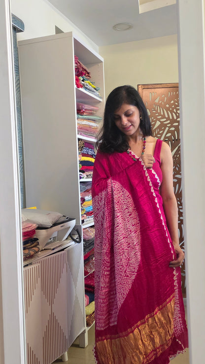 Boond|Pink plain Bandhej with Rasmandal Pallu