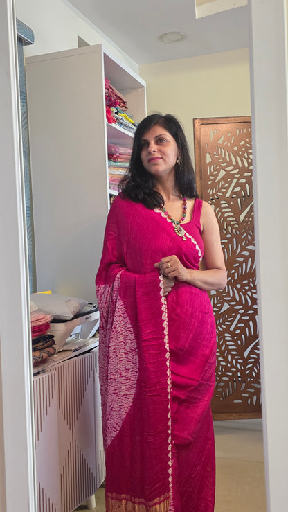 Boond|Pink plain Bandhej with Rasmandal Pallu