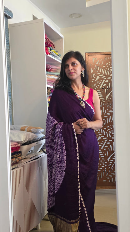 Boond| Purple plain Bandhej with Rasmandal Pallu