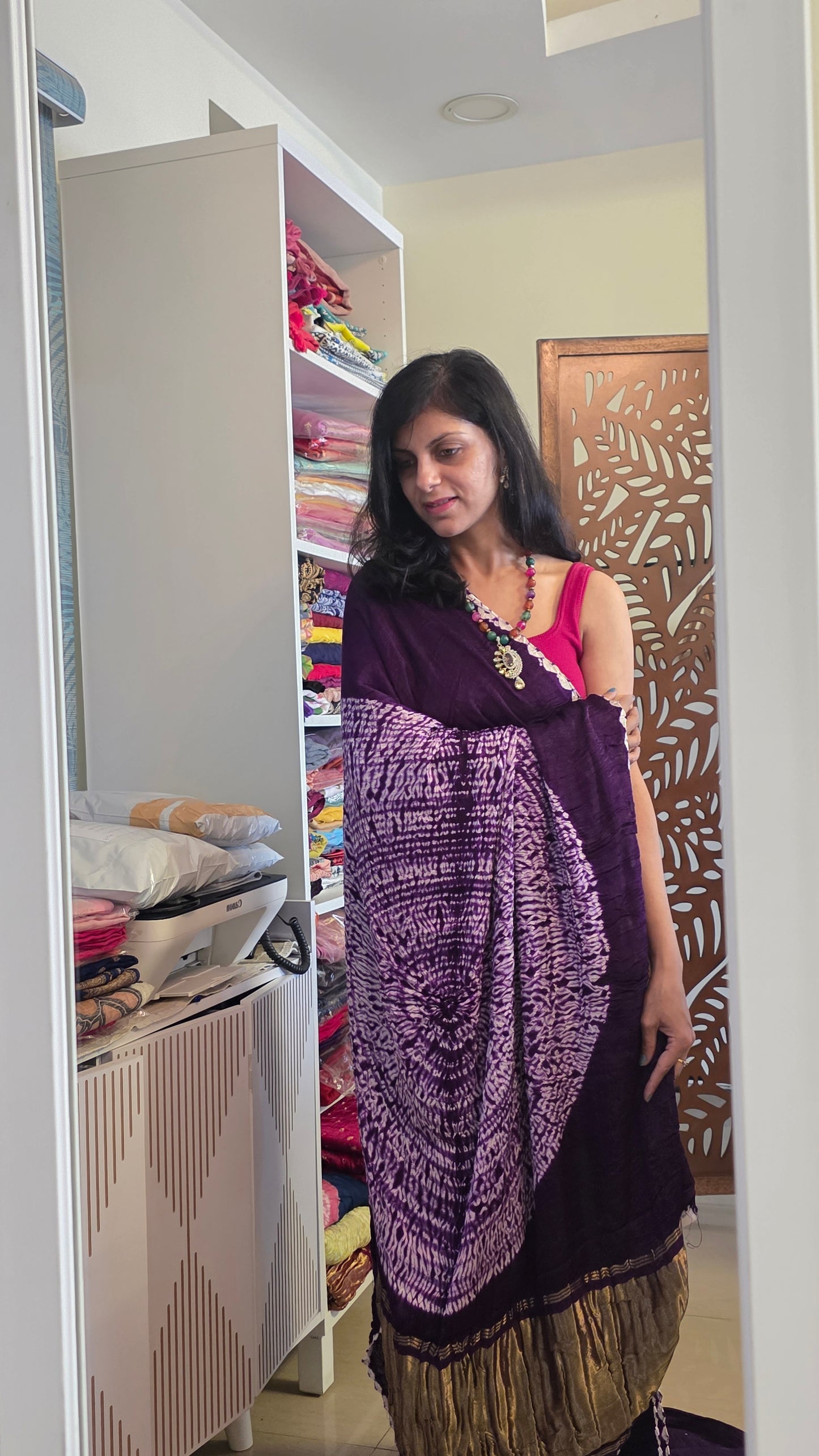 Boond| Purple plain Bandhej with Rasmandal Pallu