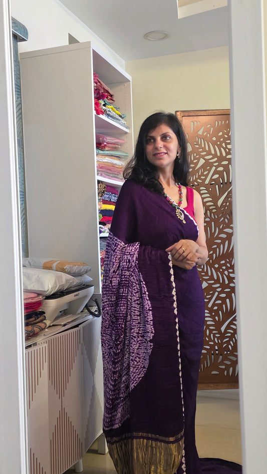 Boond| Purple plain Bandhej with Rasmandal Pallu