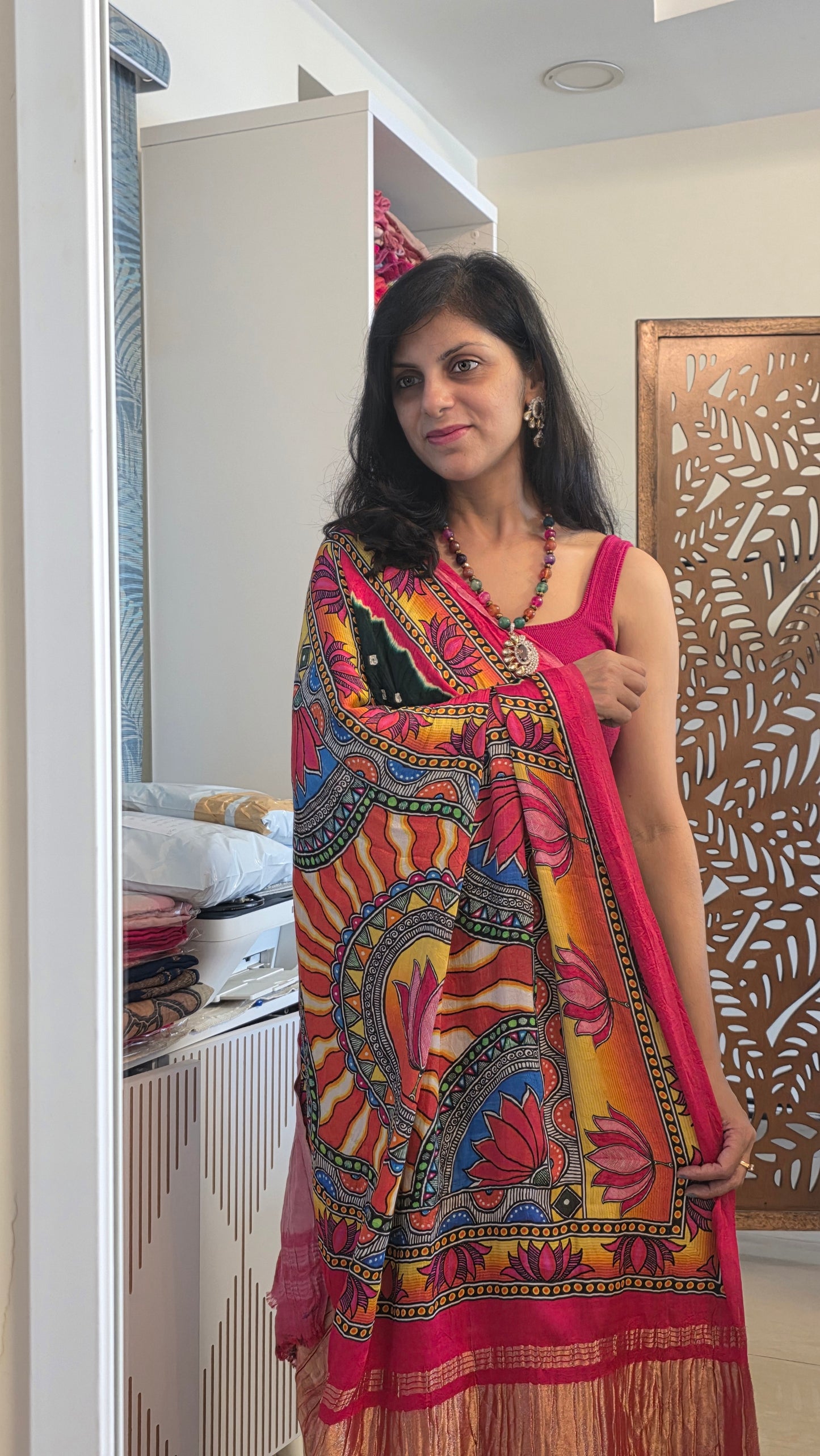 Boond | Green Bandhej with pichwai Tissue pallu
