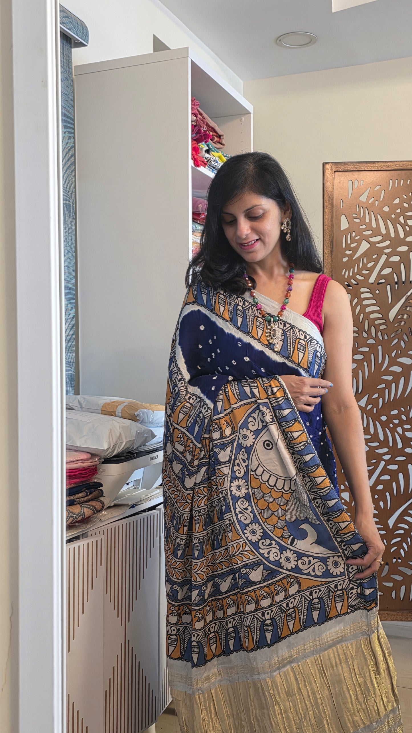 Boond |Royal BlueBandhej with pichwai Tissue pallu