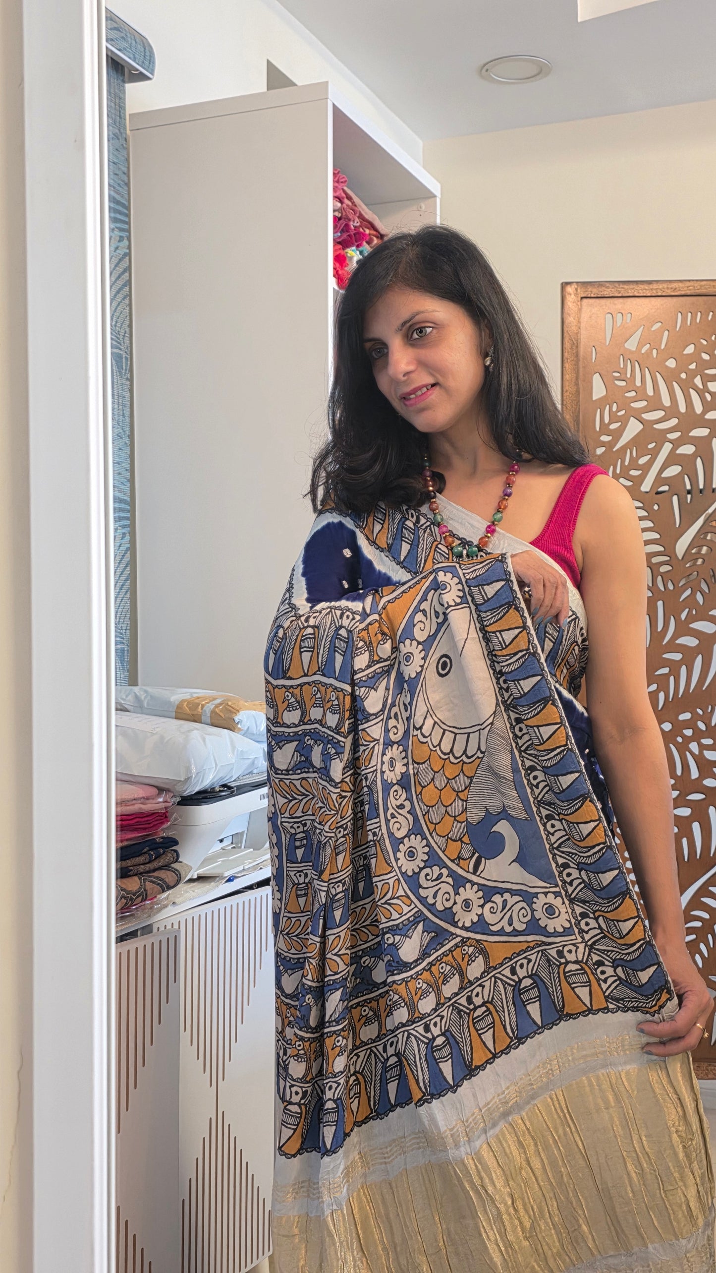 Boond |Royal BlueBandhej with pichwai Tissue pallu