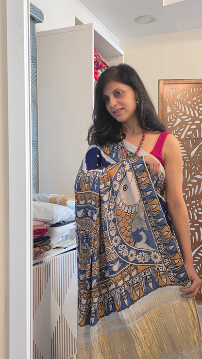 Boond |Royal BlueBandhej with pichwai Tissue pallu