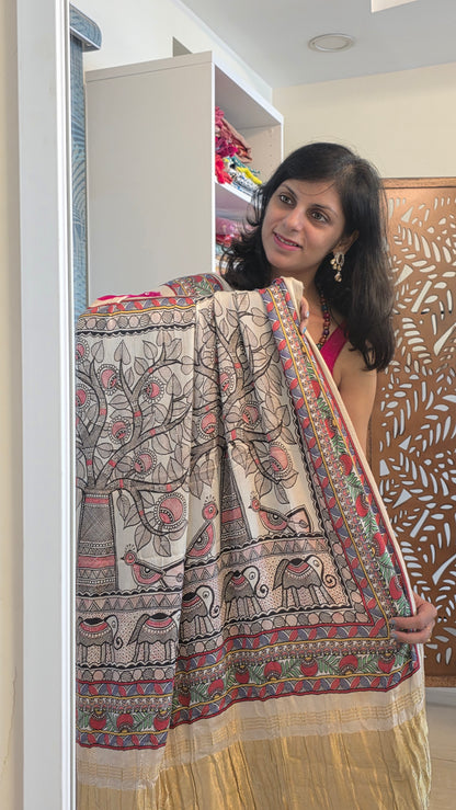 Boond | Pink Bandhej with pichwai Tissue pallu