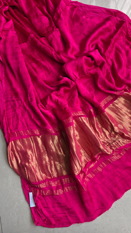 Aura Fuschia Pink soft plain modal | Tissue pallu